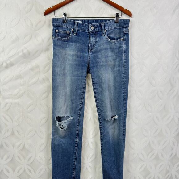 Gap 1969 Real Straight Distressed  Low Rise Medium Washed Jeans Size 27 - Picture 3 of 9
